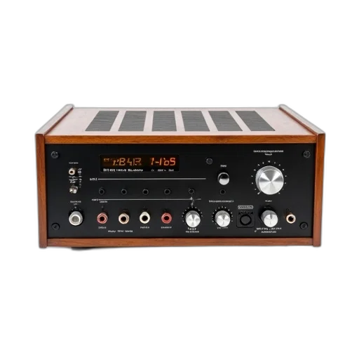 vintage, audio, amplifier, wooden transparent PNG cut-out