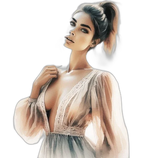 dress, jewelry, watercolor, photorealistic transparent PNG cut-out