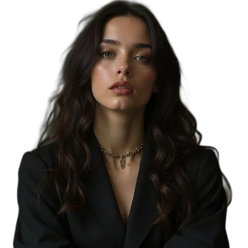 jewelry, jacket, face, hair transparent PNG cut-out