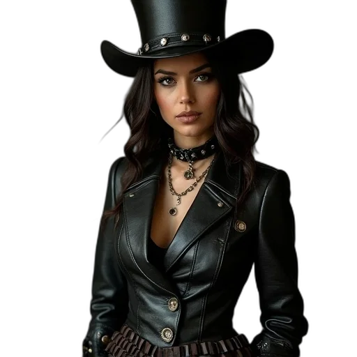 hat, jewelry, jacket, photorealistic transparent PNG cut-out