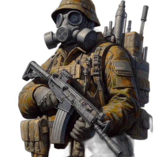 weapon, mask, jacket, robot transparent PNG cut-out