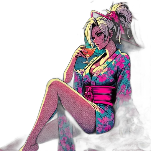 dress, jacket, comic book art, vaporwave transparent PNG cut-out