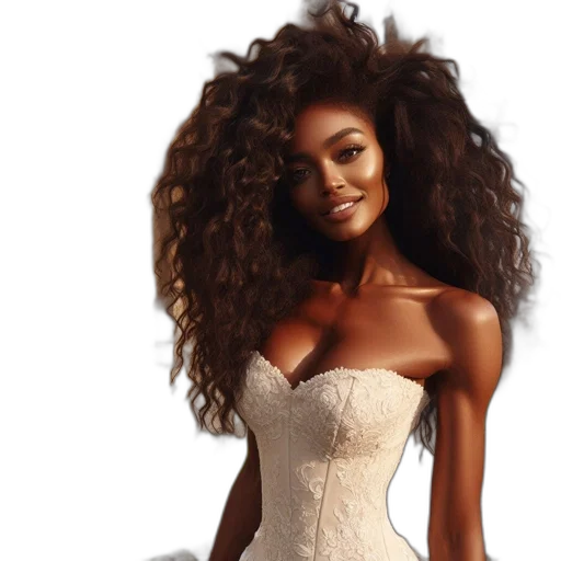 dress, woman, dark, curly transparent PNG cut-out