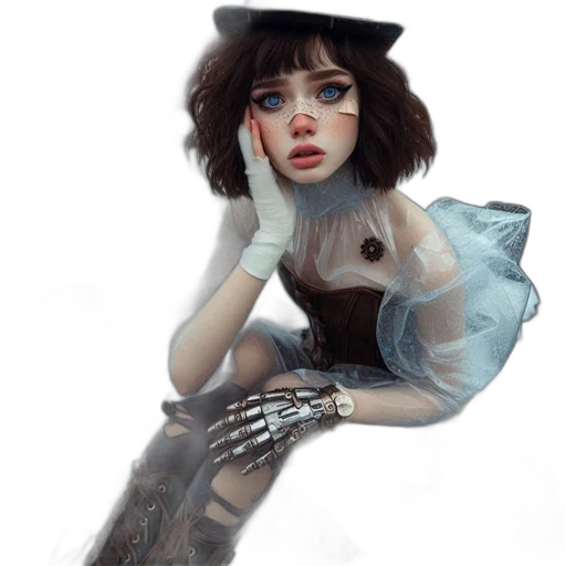 dress, hat, face, robot transparent PNG cut-out