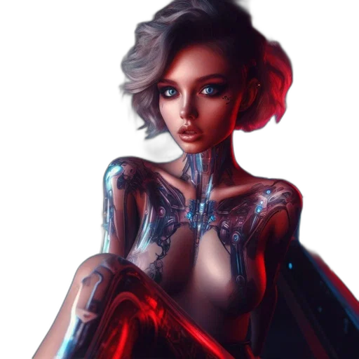 dress, robot, cyberpunk, fantasy art transparent PNG cut-out