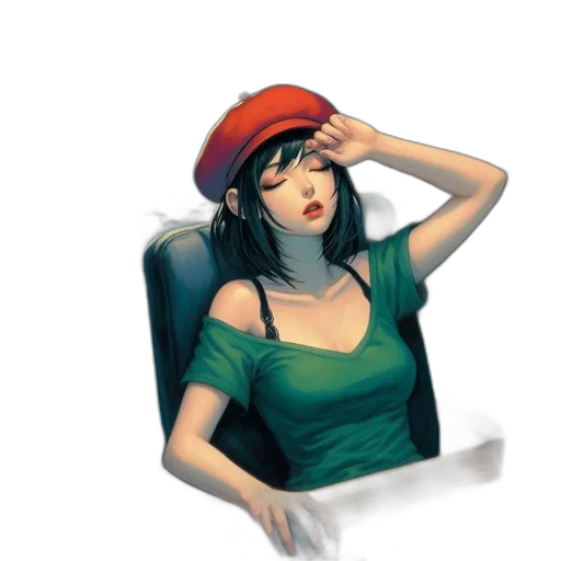 hat, dress, face, concept art transparent PNG cut-out