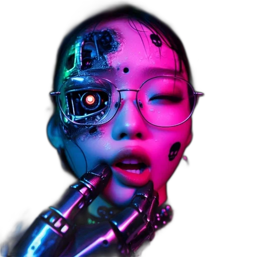 robot, face, cyberpunk, vaporwave transparent PNG cut-out