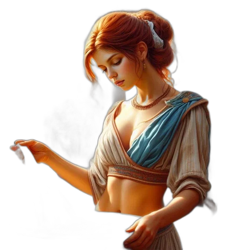 dress, jewelry, staff, fantasy art transparent PNG cut-out