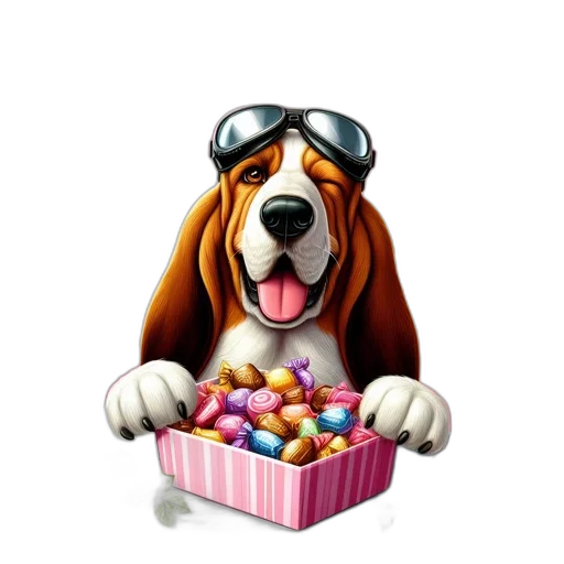 3d render, basset, hound, wears transparent PNG cut-out