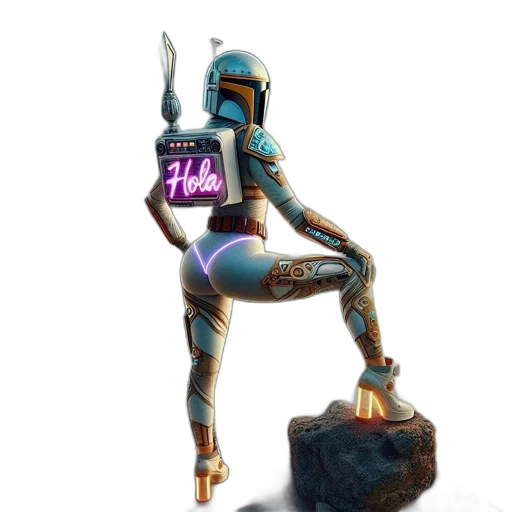 robot, weapon, concept art, vaporwave transparent PNG cut-out