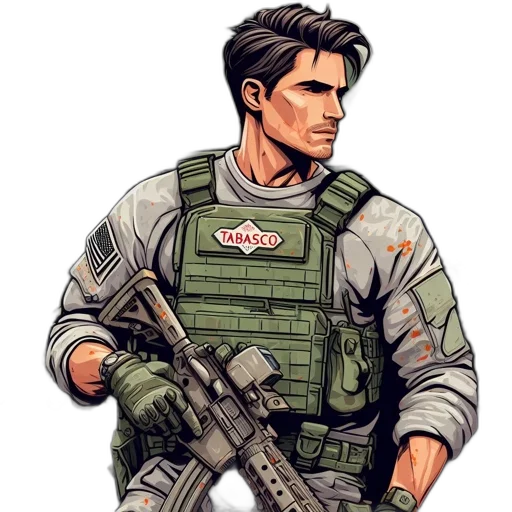 jacket, weapon, comic book art, pixel art transparent PNG cut-out
