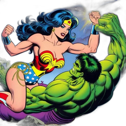 comic book art, wonder, woman, confronts transparent PNG cut-out