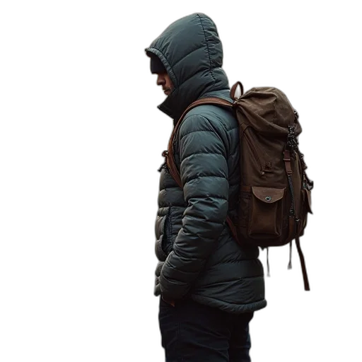 jacket, hat, face, staff transparent PNG cut-out