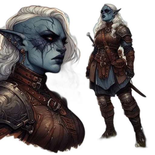 concept art, fantasy art, comic book art, blue transparent PNG cut-out
