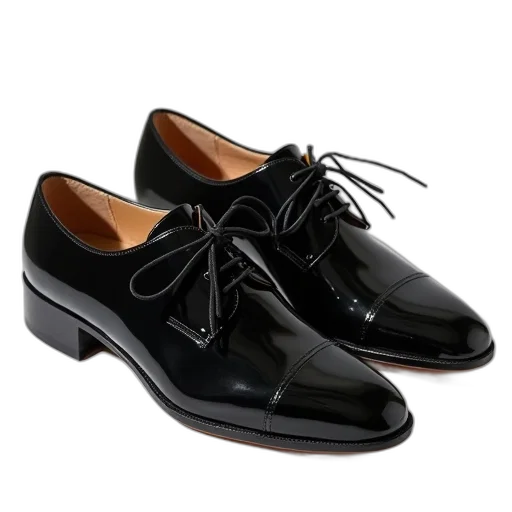 shoes, photorealistic, black, patent transparent PNG cut-out