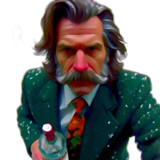 jacket, face, bottle, staff transparent PNG cut-out