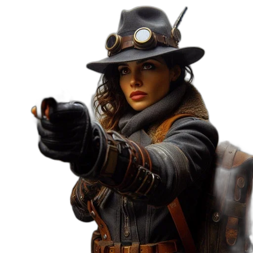 hat, staff, weapon, jacket transparent PNG cut-out