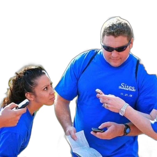 staff, three, individuals, blue transparent PNG cut-out