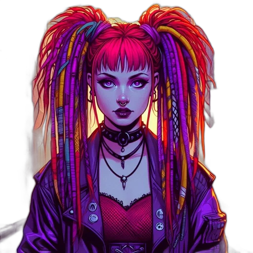 hair, jacket, staff, cyberpunk transparent PNG cut-out