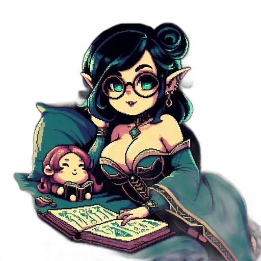 dress, staff, fantasy art, pixel art transparent PNG cut-out