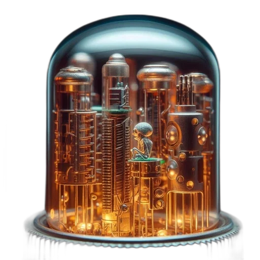 robot, building, bottle, cyberpunk transparent PNG cut-out