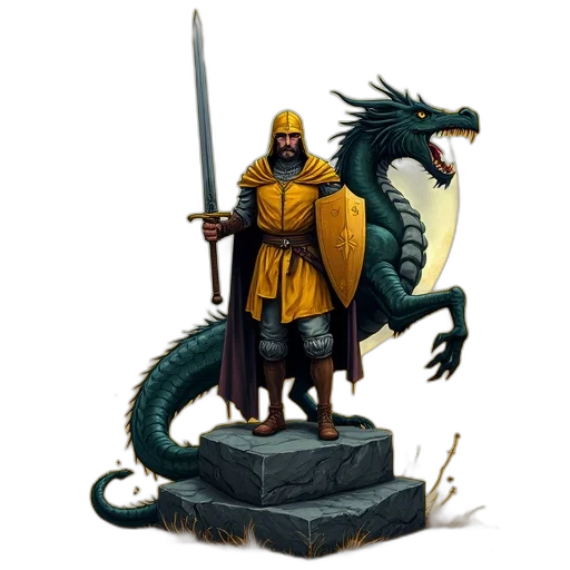 dragon, sword, staff, fantasy art transparent PNG cut-out