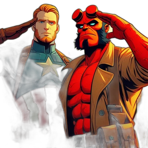 comic book art, concept art, red, two transparent PNG cut-out