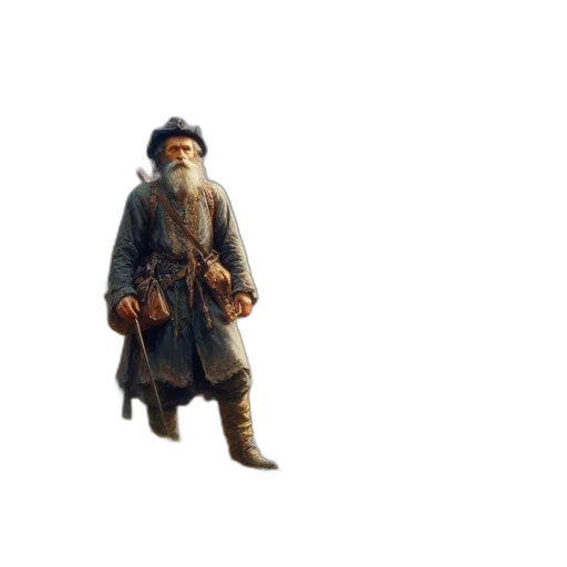 staff, hat, jacket, weapon transparent PNG cut-out