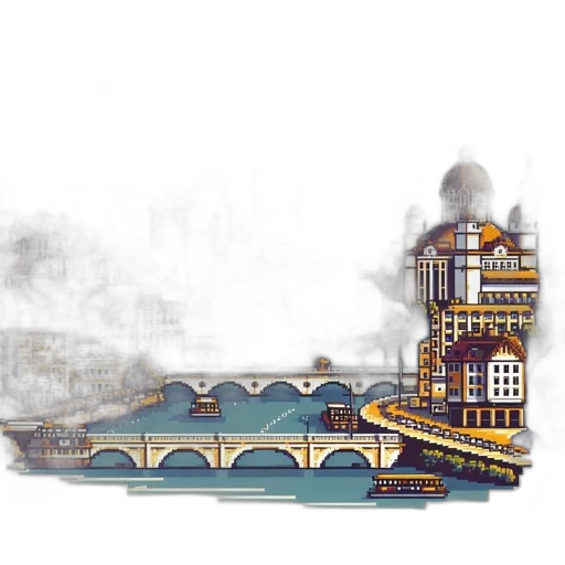 building, concept art, pixel art, watercolor transparent PNG cut-out