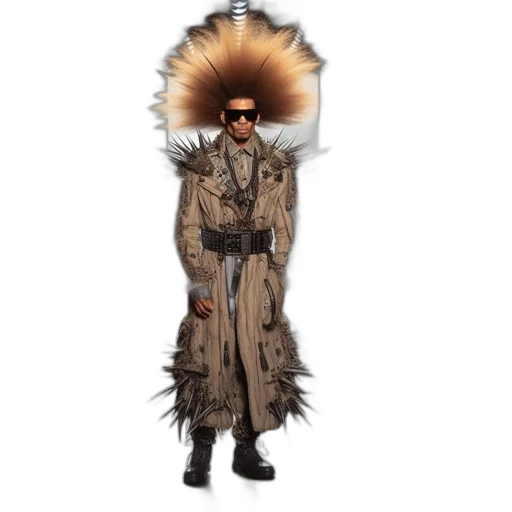 jacket, hair, staff, creature transparent PNG cut-out