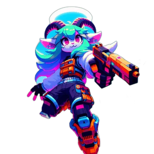 robot, weapon, staff, pixel art transparent PNG cut-out
