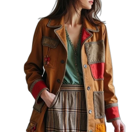 jacket, dress, earth tones, colorful transparent PNG cut-out