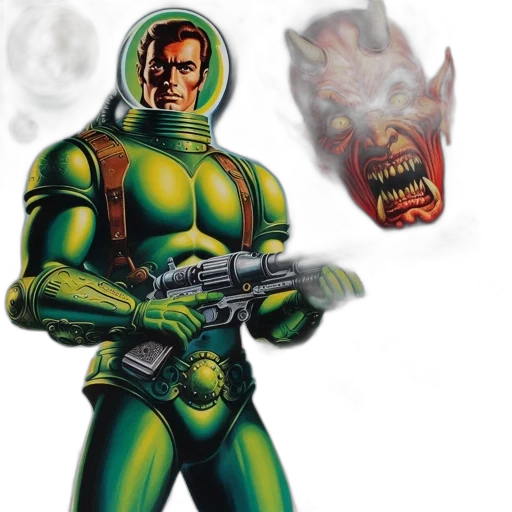 comic book art, concept art, outer space, green transparent PNG cut-out