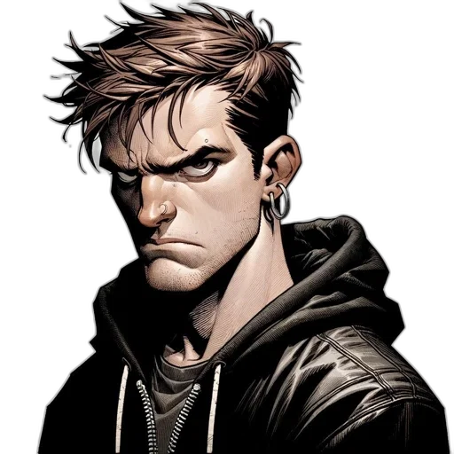 jacket, face, comic book art, concept art transparent PNG cut-out