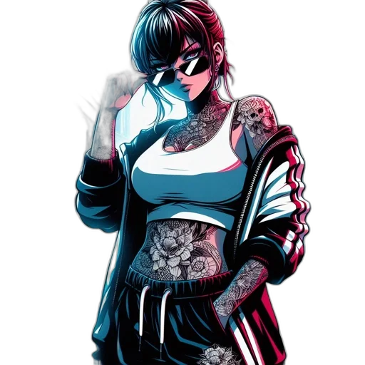 jacket, dress, comic book art, cyberpunk transparent PNG cut-out
