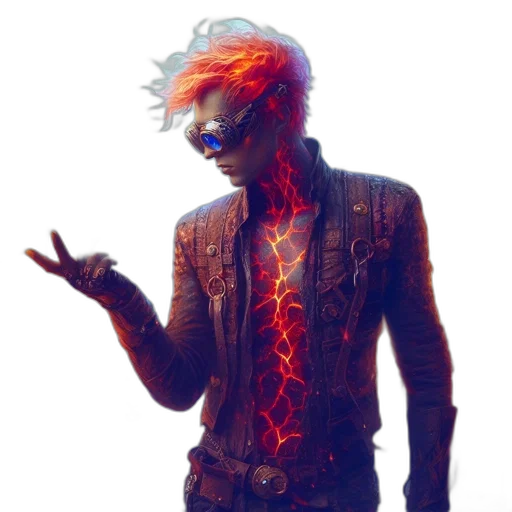jacket, hair, staff, dragon transparent PNG cut-out