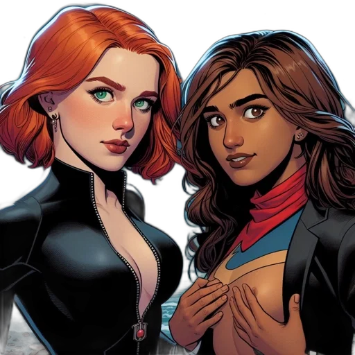 comic book art, concept art, two, female transparent PNG cut-out