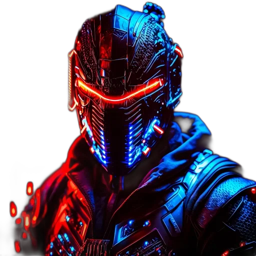robot, mask, jacket, cyberpunk transparent PNG cut-out