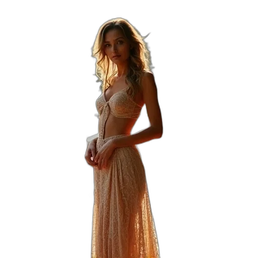 dress, jewelry, staff, photorealistic transparent PNG cut-out