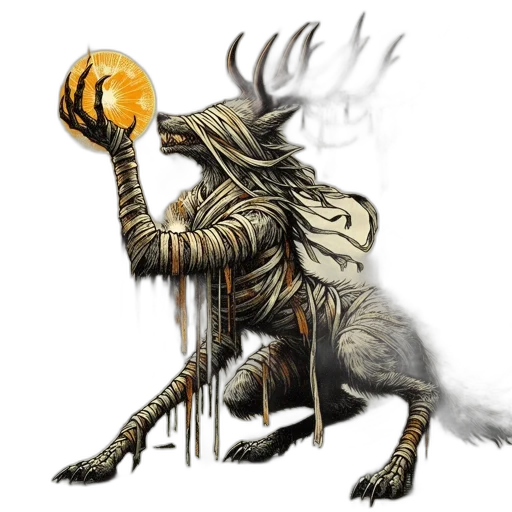 creature, dragon, mask, staff transparent PNG cut-out