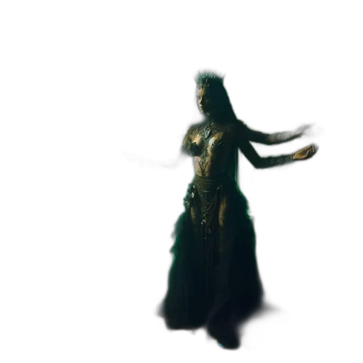 dress, creature, staff, mask transparent PNG cut-out