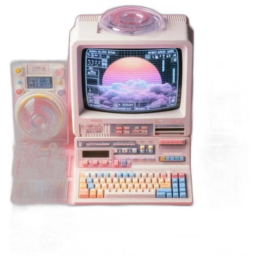 robot, weapon, furniture, vaporwave transparent PNG cut-out