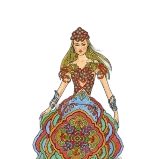 dress, jewelry, crown, staff transparent PNG cut-out