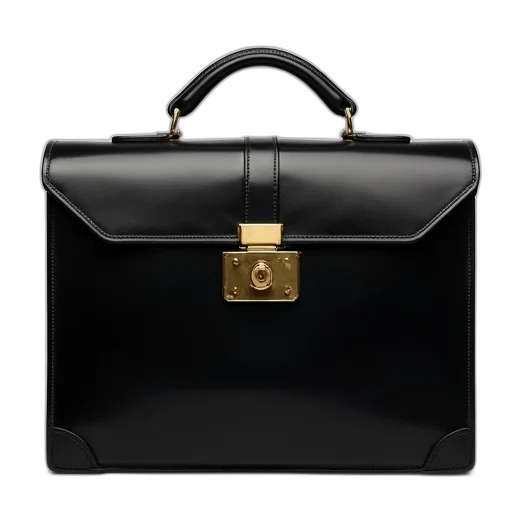 black, leather, briefcase, handles transparent PNG cut-out