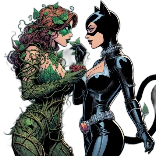 comic book art, concept art, two, female transparent PNG cut-out