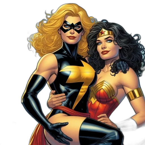comic book art, concept art, two, female transparent PNG cut-out