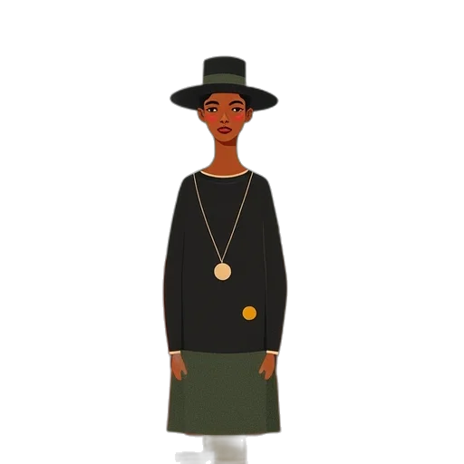 dress, jewelry, hat, staff transparent PNG cut-out