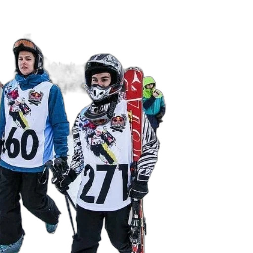 group, skiers, wearing, numbered transparent PNG cut-out