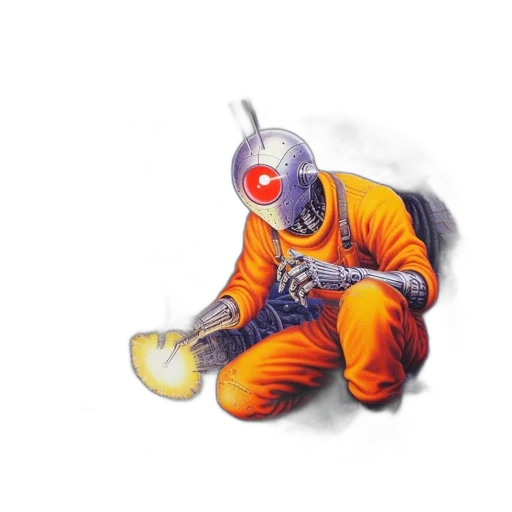 robot, staff, mask, creature transparent PNG cut-out