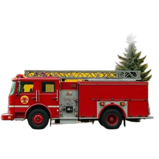 3d render, fire, truck, yellow transparent PNG cut-out